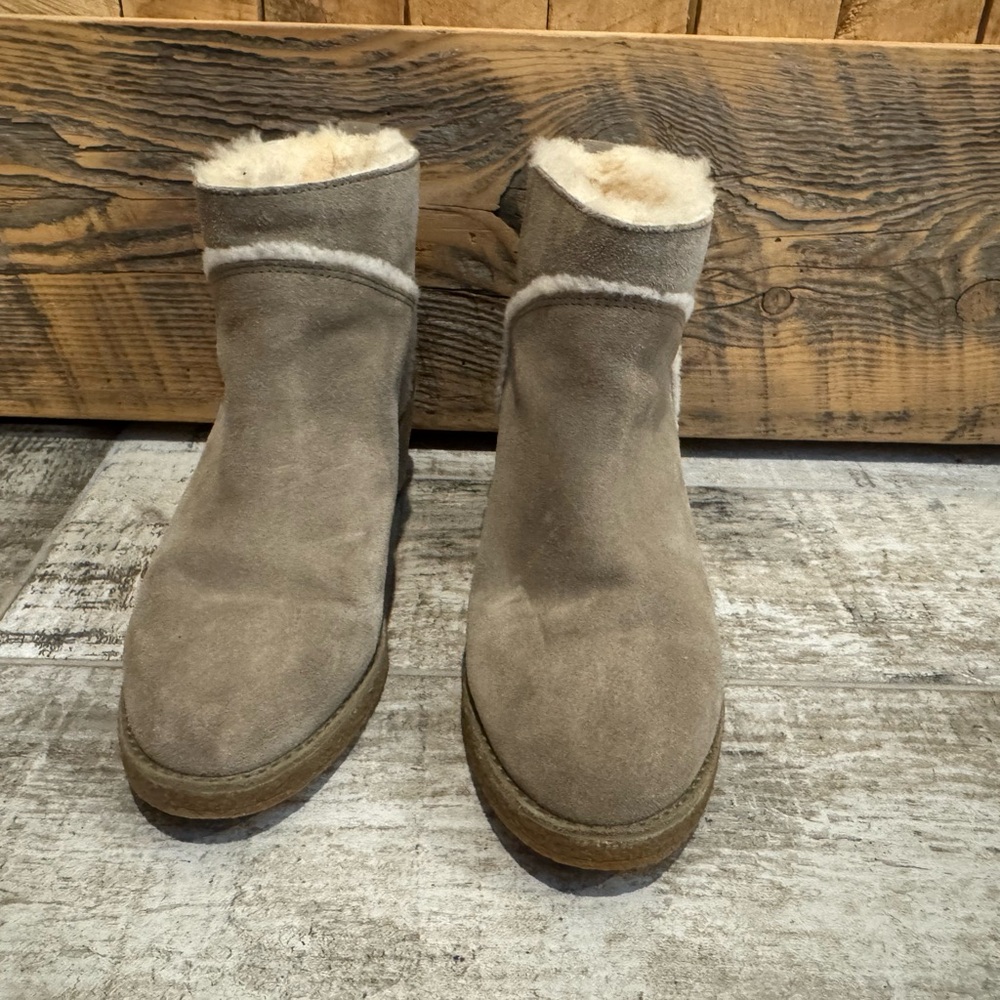 UGG Green/Tan Suede Ankle Boots with Shearling Lining
